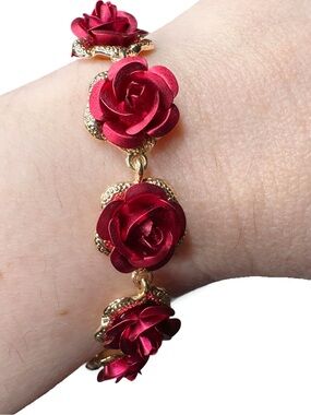 Gold-Accent Red Rose Bracelet - Women Jewelry